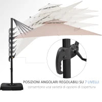 Ombrellone a Sbalzo a Doppia Copertura con Manovella, Base a Croce e Pesi, 268x268x265 cm, Beige