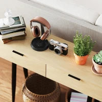 Consolle da Ingresso in Stile Nordico con 2 Cassetti in Legno e Acciaio, 100x30x80.5 cm, Rovere