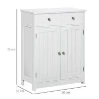 kleankin Mobile Bagno a 2 Ante con Ripiano Regolabile e 2 Cassetti in Legno, 60x30x75 cm, Bianco