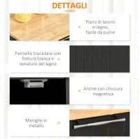 Carrello da Cucina Multiuso in Legno con 2 Cassetti, Armadietto e 4 Ruote, 104x46x91cm, Nero