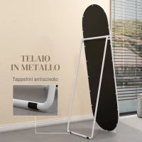 Specchio a Figura Intera da Terra con Supporto Pieghevole, Vetro e Metallo, 40x41x159 cm, Bianco