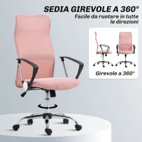Sedia Ergonomica da Ufficio Girevole, Altezza Regolabile e Schienale a Rete, 63x65x109-119 cm, Rosa