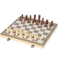 Scacchiera Pieghevole per Scacchi e Dama con Scomparti, in Legno e Metallo, 38.5x38.5x2.8 cm, Bianco e Nero