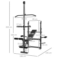 Panca Multifunzione con Supporto per Bilanciere, Supporto Gambe e Barra Superiore, Nero