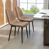 Set 4 Sedie da Pranzo Stile Vintage in Finta Pelle PU con Seduta Ampia e Gambe in Acciaio, Marrone