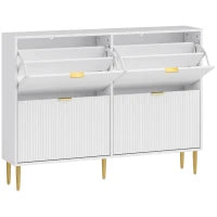 Scarpiera Slim per 20 Paia di Scarpe con 4 Cassetti a Ribalta e Ripiani Regolabili, 105x24x91.5 cm, Bianco