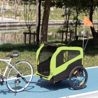 Rimorchio per Cani 2 in 1, Funzione Traino, 2 Ingressi, Finestre in Rete, Parasole, Telaio in Acciaio, 170 x 77 x 90 cm, Verde