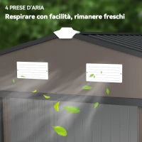 Casetta da Giardino con 4 Prese d'Aria e 2 Porte Scorrevoli in Acciaio, 277x195x192 cm, Marrone