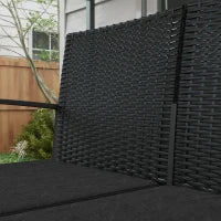 Set da Giardino con 2 Sedie, Divanetto e 2 Tavolini con Cuscini e Piano in Vetro, Nero