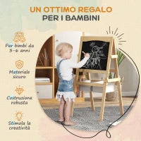 Lavagna per Bambini con Cavalletto 3 in 1 e Cestini, Età 3-6 anni, 58x50.5x109cm, Color legno
