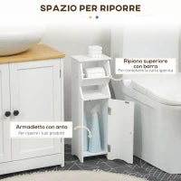 kleankin Mobiletto da Bagno in MDF Bianco con Armadietto e Spazio per Carta Igienica, 19x15x56 cm