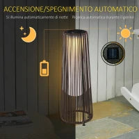Lanterna Solare da Giardino con Luce LED in Rattan e Metallo , Ø21.5x61cm, Marrone