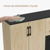 Credenza Moderna con 2 Armadietti e 2 Cassetti in Legno, 90x30x75.5cm, Noce e Nero