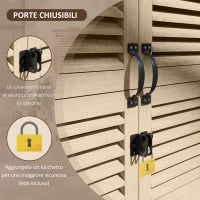 Armadio da Esterno Portaoggetti a 2 Ripiani con Picchetti, in Legno di Abete, 127x65x159.5/168 cm