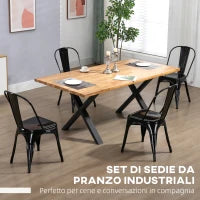 Set da 4 Sedie da Cucina Impilabili Stile Industriale in Acciaio, 45x53x85cm, Nero
