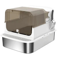 Lettiera per Gatti Chiusa in Acciaio Inossidabile, con Pala, 70 x 50 x 46,5 cm, Bianco