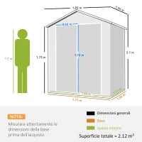 Casetta da Giardino con Finestra e Doppia Porta PP e Alluminio, 183x134x210 cm, Grigio