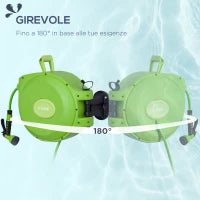 Outsunny Avvolgitubo da Giardino Retrattile con Tubo dell'Acqua 20 m, Rullo Avvolgitubo da Parete Girevole a 180°, Avvolgitubo Automatico Tubo da Giardino per Irrigazione in plastica, Verde