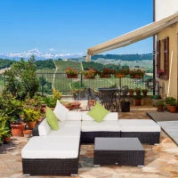 Set Giardino Esterno 6 Pezzi in Rattan PE, Salotto da Giardino con Divano Angolare e Pouf con Cuscini Lavabili, Marrone