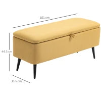 Panca Fondo Letto con Spazio Contenitore e Rivestimento in Poliestere Giallo, 101x38.5x44.5 cm