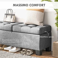 Panca Fondoletto Contenitore in Tessuto con Imbottitura Trapuntata, 116x41x47cm, Grigio