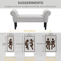 Panca Fondo Letto con Braccioli Arrotolati, Panca Imbottita per Camera da Letto, Grigio, 102x36x51cm