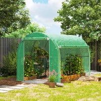 Serra a Tunnel da Giardino 6 m² 3 x 2 m con 1 Porta e 2 Pareti Laterali Zippate Arrotolabili, 6 Finestre, Verde