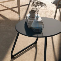 Tavolino da Esterni Ø48x37 cm in Metallo Nero con Piedini Regolabili