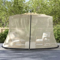 Zanzariera per Ombrellone 3x2.3 m Regolabile a Rete Fitta con Apertura a Cerniera, Beige