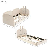 Divano letto per bambini a coniglio, 2 Letti Singoli, Struttura Imbottita, senza Materasso, 90x200 cm & 180x200 cm, Beige