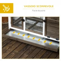 Conigliera in Legno da Interno ed Esterno con Ruote, Casetta, Tetto Apribile e Vassoio, Marrone