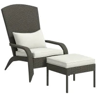 Sedia da Giardino con Poggiapiedi e Cuscini Imbottiti, in Rattan e Acciaio, 64x82x89 cm, Grigio e Crema
