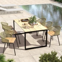 Tavolo da Giardino Rettangolare in Alluminio con Piano a Doghe per 6-8 Persone, 180x90x74cm, Quercia
