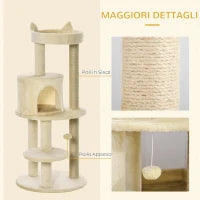 Albero Tiragraffi per Gatti Adulti con Cuccia Spaziosa e Piattaforma, 104 cm, Bianco Crema