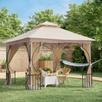 Gazebo da Giardino 3x3m in Metallo con Zanzariere e Tettuccio in Poliestere, Beige