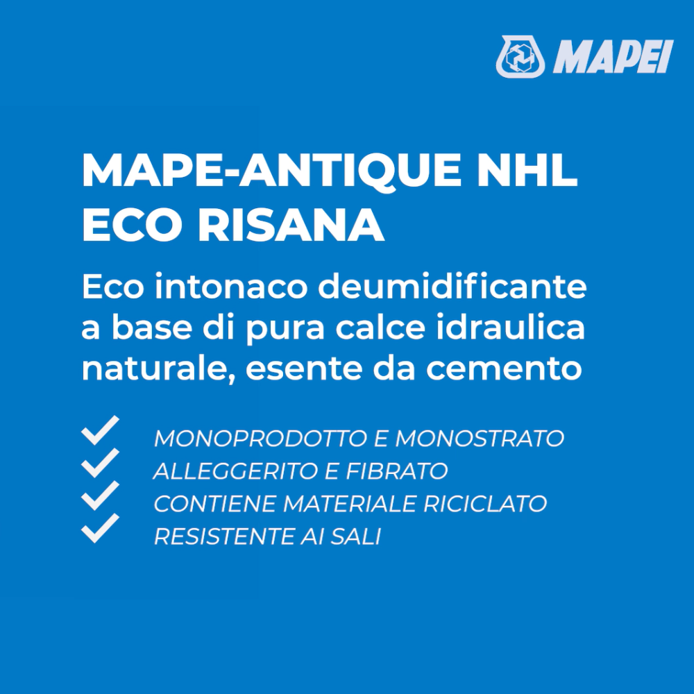 Intonaco deumidificante a base calce mape antique nhl eco risana mapei 20 kg