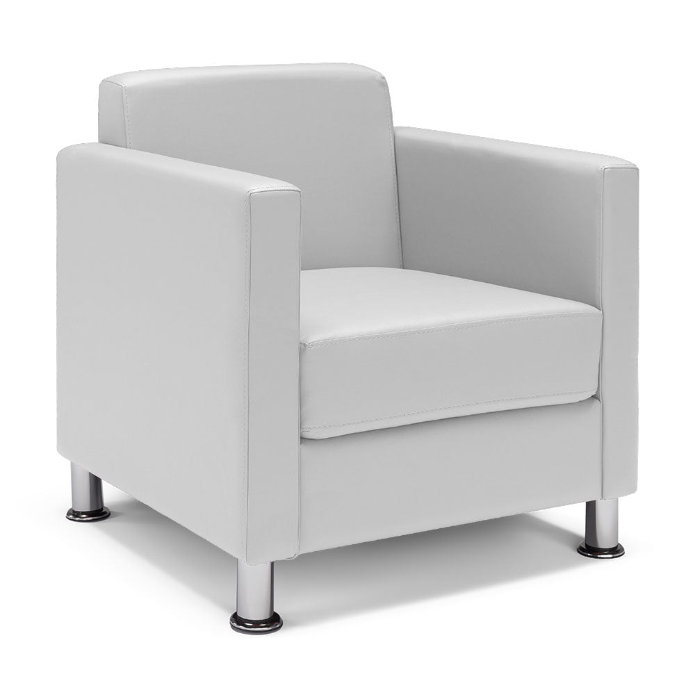 Poltrona imbottita QUADRA MADE IN ITALY in ecopelle con piedi cromati, ideale per camera da letto, soggiorno, lounge, studio professionale, colore Bianco