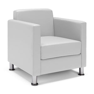 Poltrona imbottita QUADRA MADE IN ITALY in ecopelle con piedi cromati, ideale per camera da letto, soggiorno, lounge, studio professionale, colore Bianco