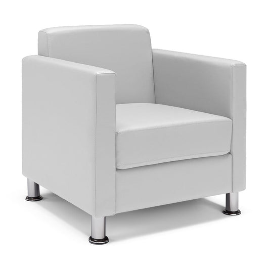 Poltrona imbottita QUADRA MADE IN ITALY in ecopelle con piedi cromati, ideale per camera da letto, soggiorno, lounge, studio professionale, colore Bianco