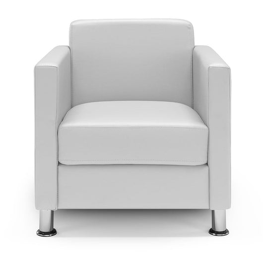 Poltrona imbottita QUADRA MADE IN ITALY in ecopelle con piedi cromati, ideale per camera da letto, soggiorno, lounge, studio professionale, colore Bianco