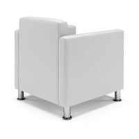 Poltrona imbottita QUADRA MADE IN ITALY in ecopelle con piedi cromati, ideale per camera da letto, soggiorno, lounge, studio professionale, colore Bianco