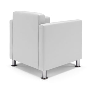 Poltrona imbottita QUADRA MADE IN ITALY in ecopelle con piedi cromati, ideale per camera da letto, soggiorno, lounge, studio professionale, colore Bianco