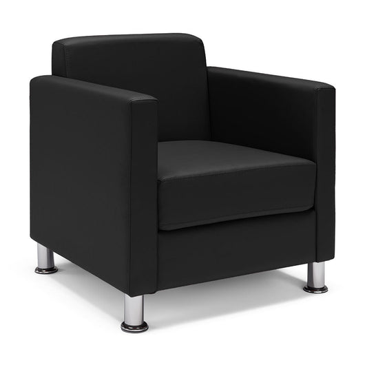 Poltrona imbottita QUADRA MADE IN ITALY in ecopelle con piedi cromati, ideale per camera da letto, soggiorno, lounge, studio professionale, colore Nero