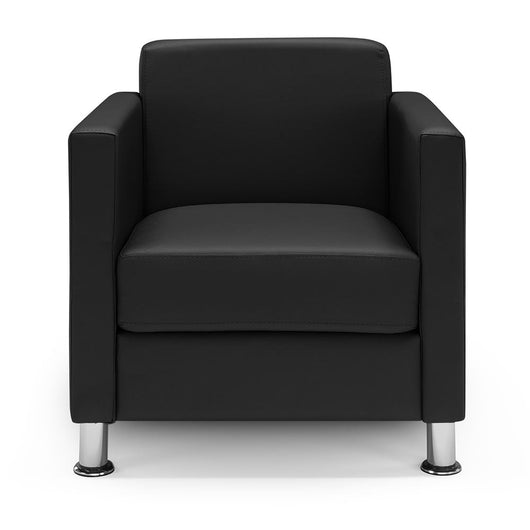 Poltrona imbottita QUADRA MADE IN ITALY in ecopelle con piedi cromati, ideale per camera da letto, soggiorno, lounge, studio professionale, colore Nero