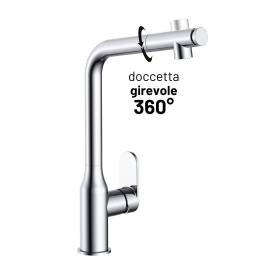Miscelatore lavello cucina damasco con doccetta estraibile canna orientabile *** finitura- cromo lucido, confezione 1