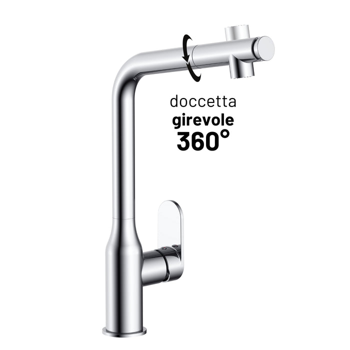 Miscelatore lavello cucina damasco con doccetta estraibile canna orientabile *** finitura- cromo lucido, confezione 1