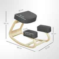 Sedia Ergonomica con Inginocchiatoio in Legno di Betulla e Cuscino, 51x69x58 cm, Grigio
