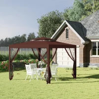Gazebo da Giardino 3L x 3l m con 4 Zanzariere Rimovibili, Tetto Doppio, Marrone