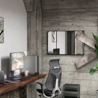 Specchio da Parete in Stile Industriale con 4 Ganci, in Vetro Multistrato, Metallo e MDF, 109x2x69 cm, Nero