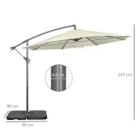 Ombrellone Decentrato a 6 Stecche con Manovella e Base a Croce, in Metallo e Poliestere, Ø292x247 cm, Beige